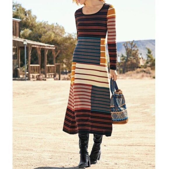 Striped Multicolor Long Sleeve Dress - Picture 1 of 6